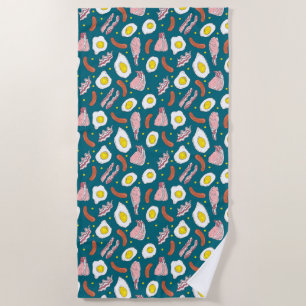 Novelty Eggs Bacon Sausage Fried Breakfast Chef Beach Towel