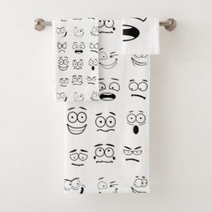 Novelty Emoji Face Expressions Pattern Bath Towel Set