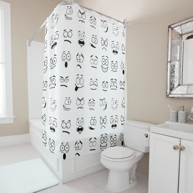 Novelty Emoji Face Expressions Pattern Shower Curtain (In Situ)