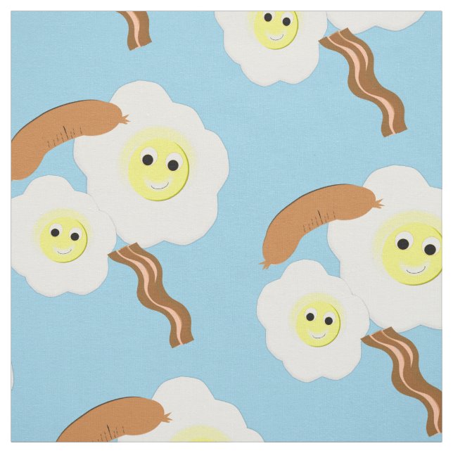 Novelty Fried Eggs Sausage Bacon Fun Print Fabric (Swatch)