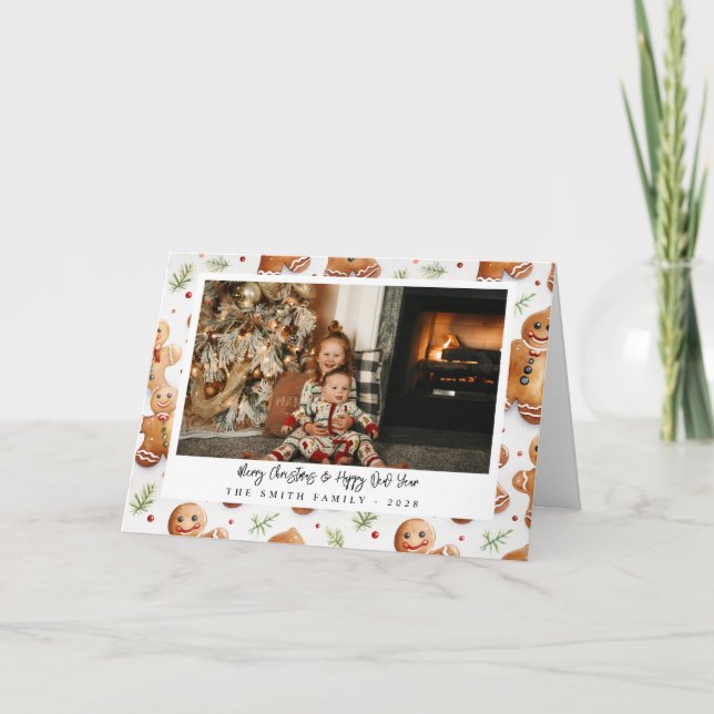 Novelty Gingerbread Men Holiday Photo Thank You Card (Front)