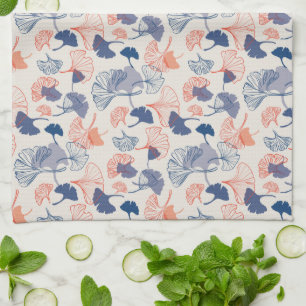 Novelty Ginkgo Navy Blue & Orange Pattern Tea Towel