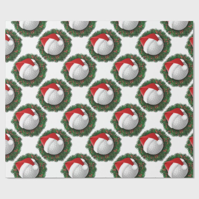 Novelty Golf Ball and Santa Hat  Wrapping paper (Flat)
