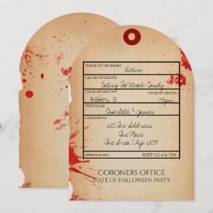 Novelty Halloween Party Toe Tag Coroners Office Invitation