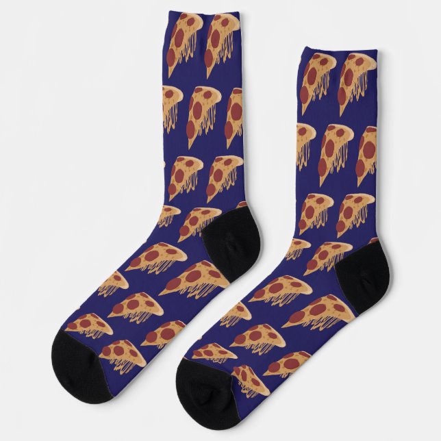 Novelty Melting Cheese Pepperoni Pizza Blue Socks (Left)