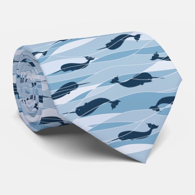 Novelty Narwhal Waves Allover Print Tie (Rolled)