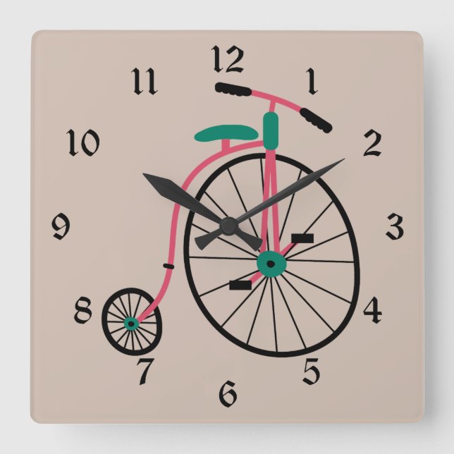 Novelty Old Fashioned Bike Square Wall Clock (Front)