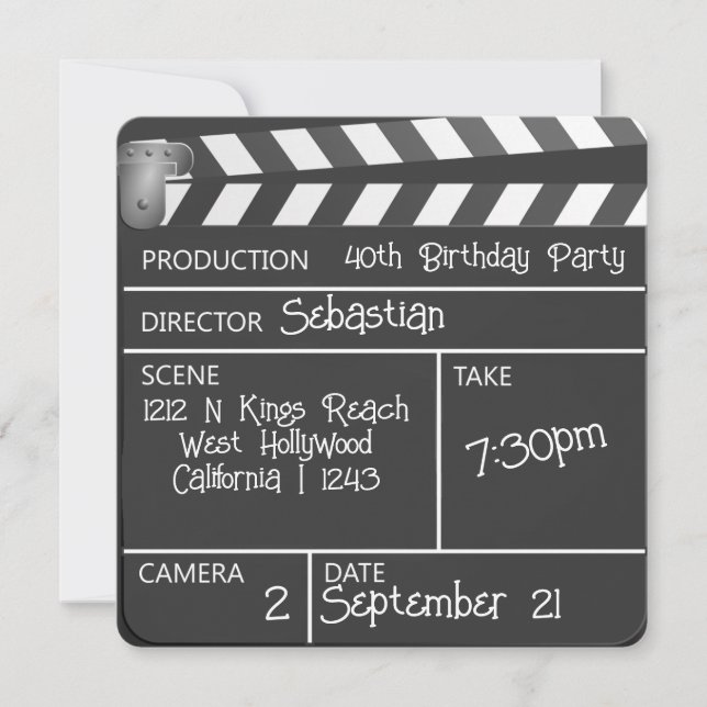 Novelty Personalised Movie Clapperboard Birthday Invitation (Front)
