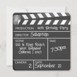 Novelty Personalised Movie Clapperboard Birthday Invitation