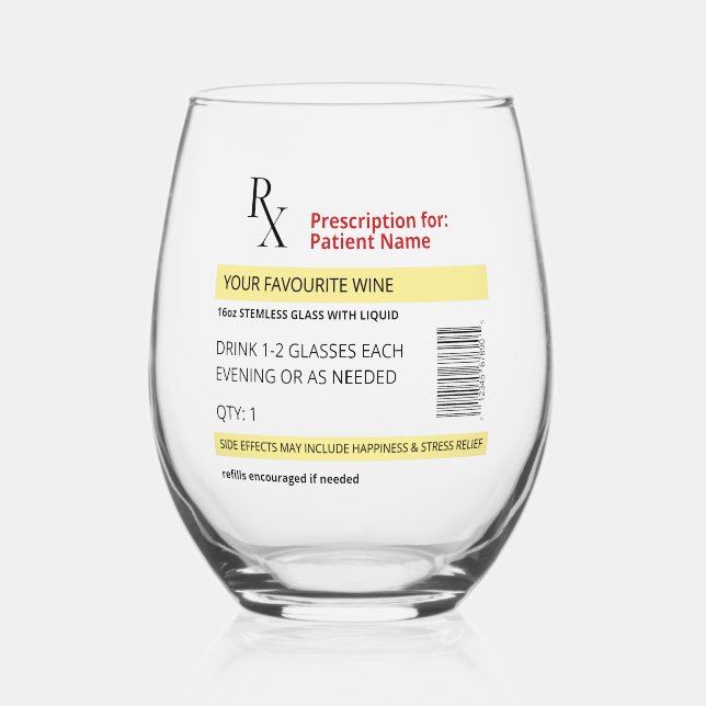 Novelty Prescription Wine Glass Customisable (Front)