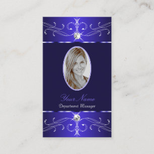 Novelty Royal Blue Ornate Ornaments Add Photo Chic Business Card