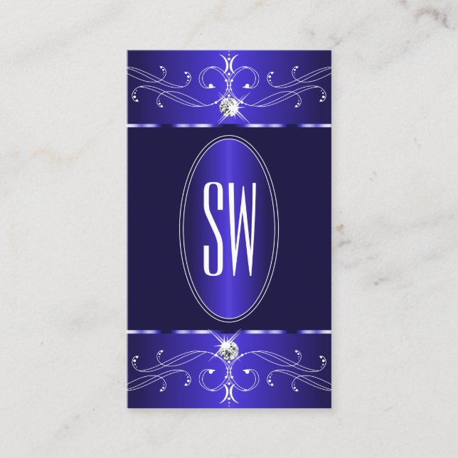 Novelty Royal Blue Ornate Ornaments Monogram Chic Business Card (Front)