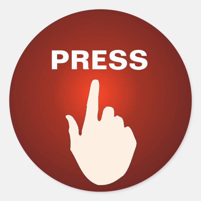 Novelty Stickers - Cartoon Finger titled 'Press'  (Front)