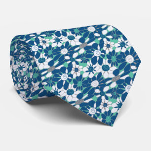 Novelty Teal and Blue Floral Neck Tie