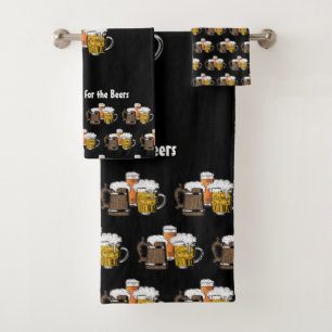 Novelty Three Beers Cartoon CUSTOMIZABLE Black Bath Towel Set