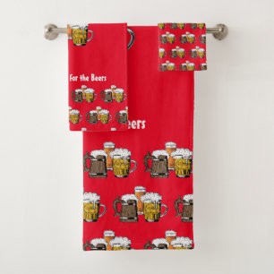 Novelty Three Beers Cartoon CUSTOMIZABLE Red Bath Towel Set