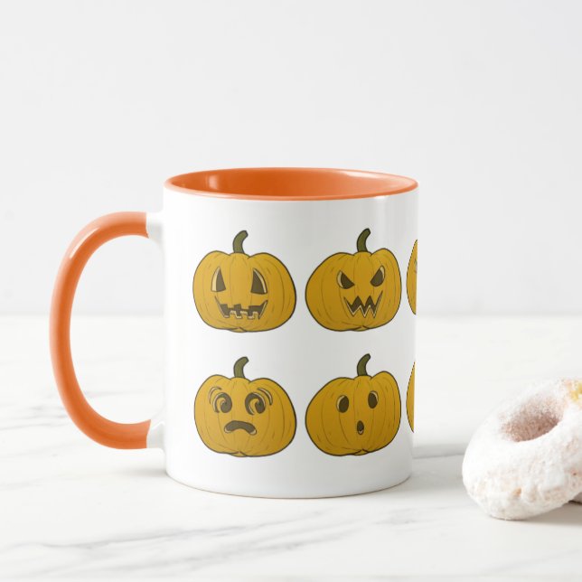 Novelty Vintage Halloween Pumpkins Mug (With Donut)