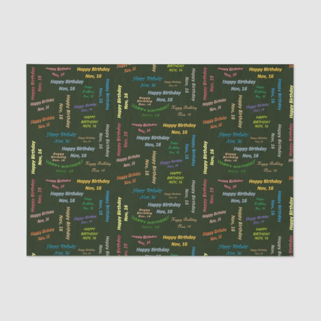 November, 16 Birthday Tissue Paper (Front)