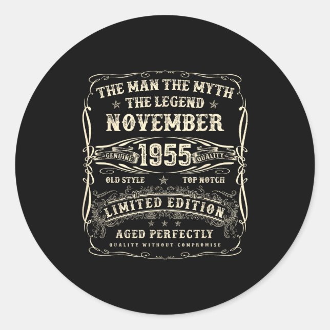 November 1955 70th Birthday For Men 70 Year Old Bd Classic Round Sticker (Front)