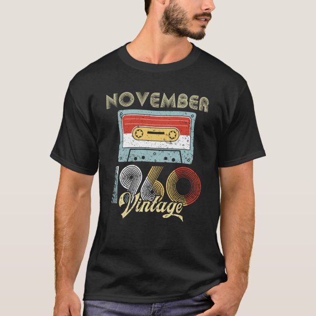 November 1960 Vintage Birthday Cassette Tape T-Shirt (Front)