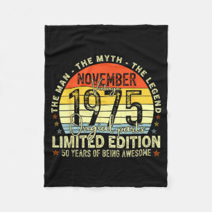 November 1975 50th Birthday For Men Women 50 Year  Fleece Blanket