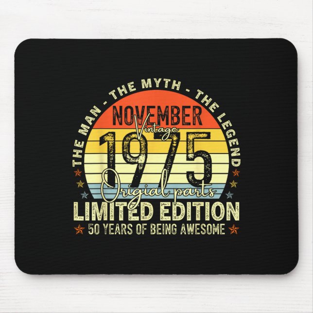 November 1975 50th Birthday For Men Women 50 Year  Mouse Mat (Front)