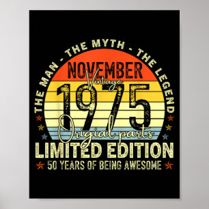November 1975 50th Birthday For Men Women 50 Year Poster