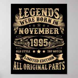 November 1995 30 Year Old Bday For Men 30th Birthd Poster