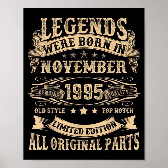 November 1995 30 Year Old Bday For Men 30th Birthd Poster (Front)