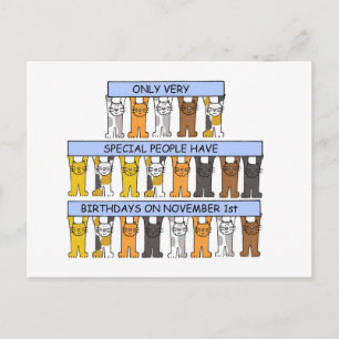 November 1st Birthday Cute Cartoon Cats Postcard