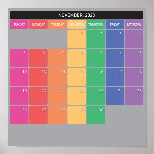 November 2023 planer calendar colour days poster (Front)