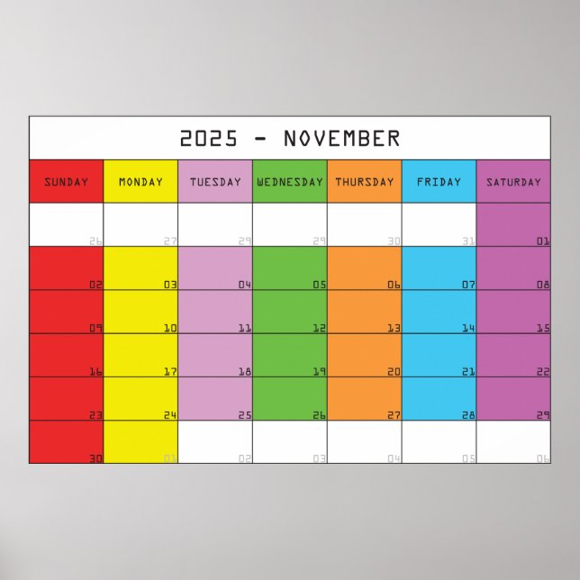 November 2025 colour days calendar planer poster (Front)