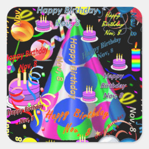November, 8 Kids Birthday Stickers