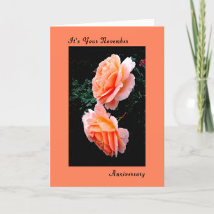 November Anniversary Card, Peach Roses Card