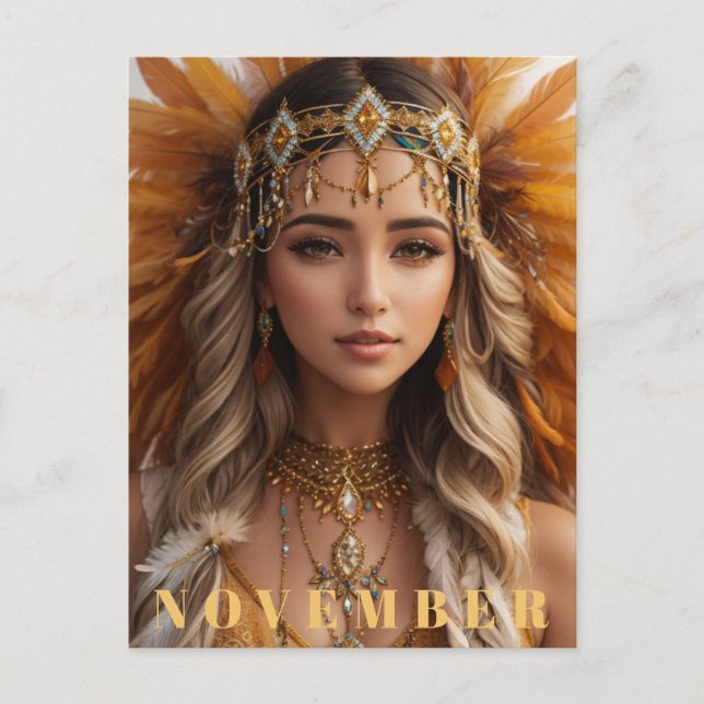 *~* NOVEMBER AP53 Headdress Topaz Birthstone boho Postcard (Front)