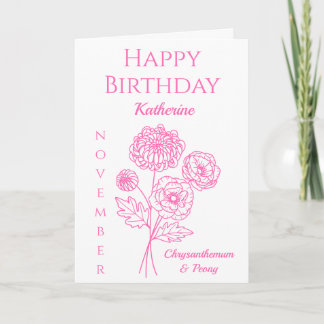November Birth Flower Chrysanthemum & Peony  Card