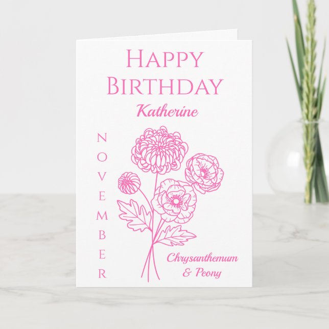 November Birth Flower Chrysanthemum & Peony  Card (Front)