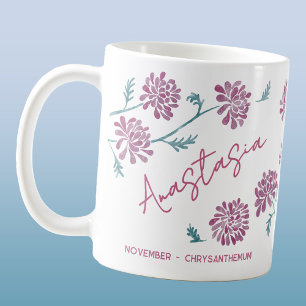 November Birth Flower Custom Name Chrysanthemum Coffee Mug