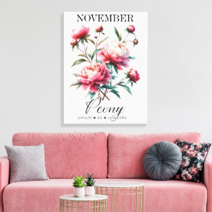 November Birth Flower Peony Premium Wrapped Canvas