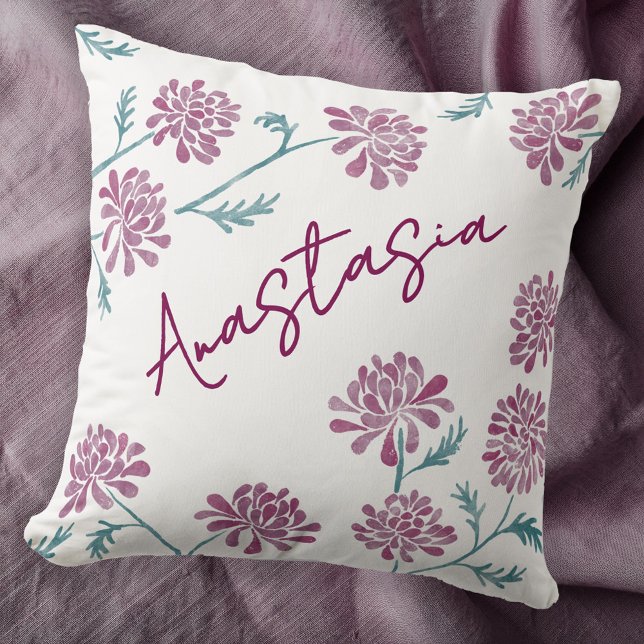 November Birth Month Chrysanthemum Personalized Cushion (November birthday personalized birth month flower chrysanthemum art throw pillow gift)