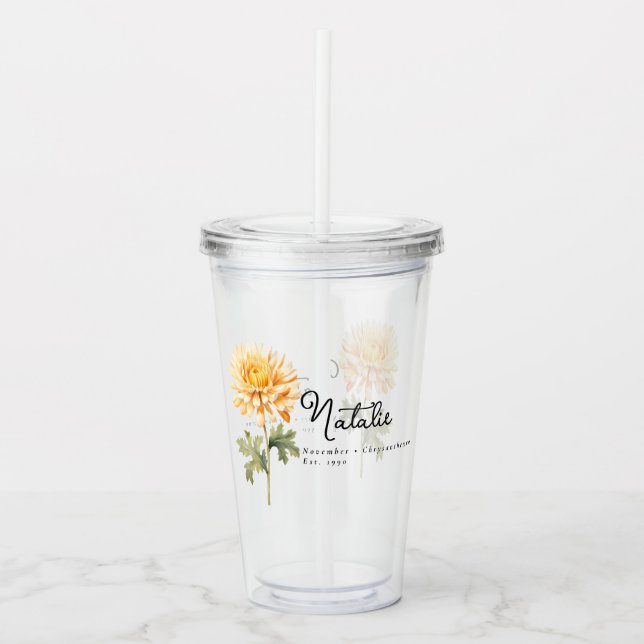 November Birth Month Flower Chrysanthemum Acrylic Tumbler (Front)