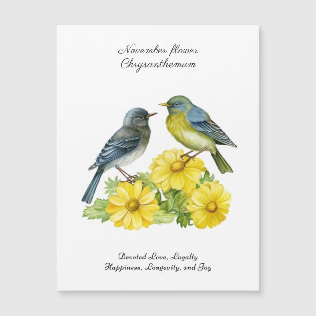 November Birth Month Flower Chrysanthemum Birds (Front)