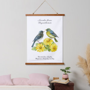 November Birth Month Flower Chrysanthemum Birds Hanging Tapestry