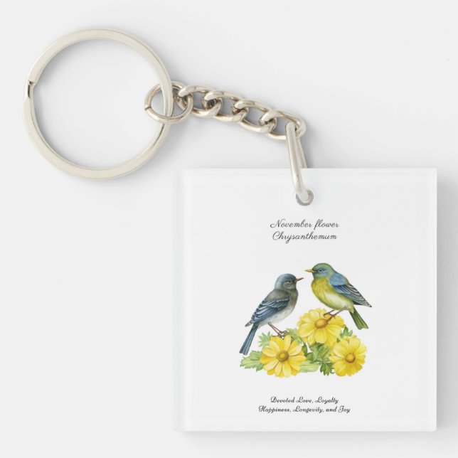 November Birth Month Flower Chrysanthemum Birds Key Ring (Front)
