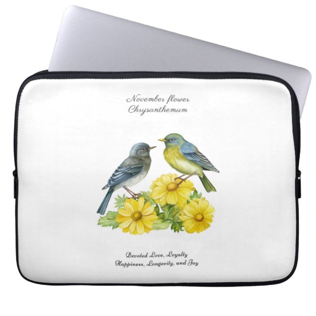 November Birth Month Flower Chrysanthemum Birds Laptop Sleeve (Front)