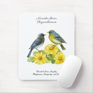 November Birth Month Flower Chrysanthemum Birds Mouse Mat
