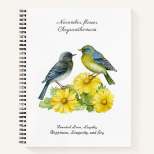 November Birth Month Flower Chrysanthemum Birds Notebook