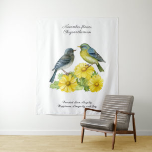 November Birth Month Flower Chrysanthemum Birds Tapestry