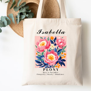 November Birth Month Flower Peony Botanical Tote Bag