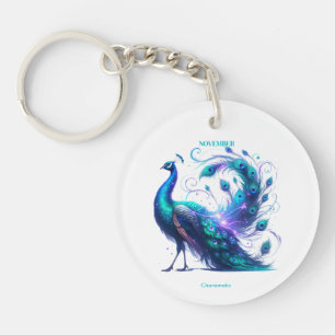 November Birth Month Spirit Animal Peacock Key Ring